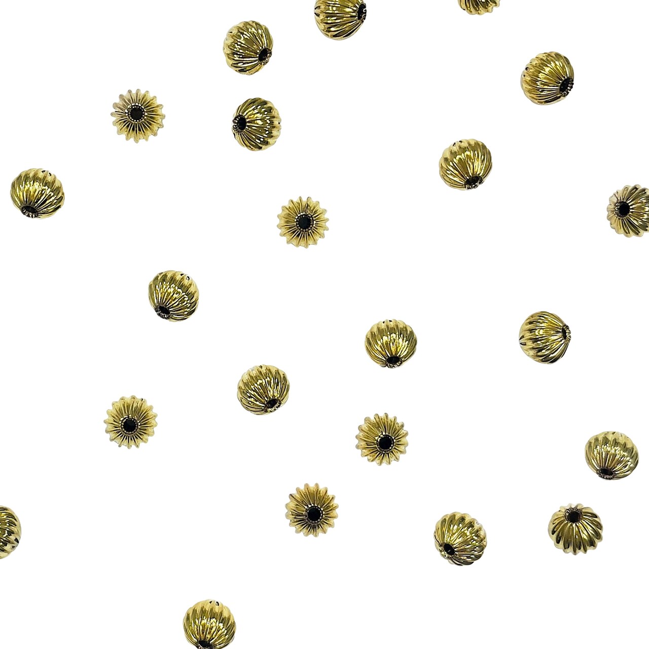 Pleated Metal 8mm Round Beads - Gold Finish - 8" Strand (26-28 Beads)